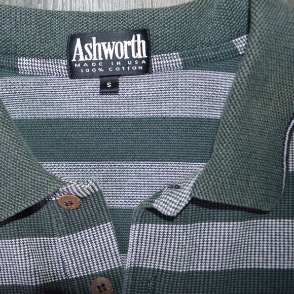 Vintage Ashworth Masters Knit Polo Golf Augusta Green Striped Shirt - Picture 6 of 8